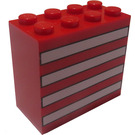 LEGO Rood Steen 2 x 4 x 3 met Wit Strepen (30144)