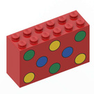 LEGO rouge Brique 2 x 6 x 3 avec Green Jaune et Bleu Dots (6213)