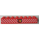 LEGO Red Brick 2 x 8 with Fire Logo and White Stripes (3007)