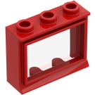 LEGO Rood Classic Venster 1 x 3 x 2 met Fixed Glas en korte dorpel
