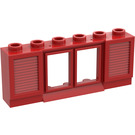 LEGO Red Classic Window 1 x 6 x 2 with Shutters (old type) Extended Lip without Glass