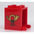 LEGO Rood Container 2 x 2 x 2 met Gold Hunting Hoorn Aan Both Sides Sticker met verzonken noppen (4345)