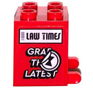 LEGO rot Container 2 x 2 x 2 mit ‘LAW TIMES’ und ‘GRAB THE LATEST’ Aufkleber mit versenkten Bolzen (4345)