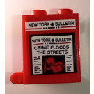 LEGO Red Container 2 x 2 x 2 with 'NEW YORK BULLETIN' and 'CRIME FLOODS THE STREETS' Sticker with Recessed Studs (4345)