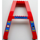LEGO Rood Kraan Support - Dubbele met "DANGER" en 10m Height Limit Sticker (Studs op dwarsligger) (2635)