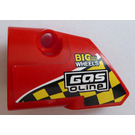 LEGO Red Curved Panel 1 Left with 'GAS OLINE' on the black and yellow chessboard Sticker (87080)