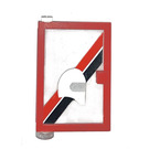 LEGO Red Door 1 x 4 x 5 Left with Transparent Glass with Helmet and Diagonal Lines Sticker (47899)