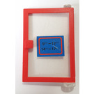LEGO Red Door 1 x 4 x 5 Right with Transparent Glass with Blue Opening Hours Sign Sticker (73194)