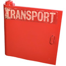 LEGO Red Door 1 x 5 x 4 Left with 'TRANSPORT' Sticker with Thick Handle (3195)