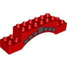 LEGO Red Duplo Arch Brick 2 x 10 x 2 with Dark grey Keystone and stones (43679 / 51704)