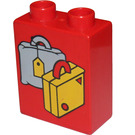 LEGO Red Duplo Brick 1 x 2 x 2 with Light Gray and Yellow Suitcases without Bottom Tube (4066)