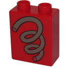 LEGO Red Duplo Brick 1 x 2 x 2 with Spring / Coil without Bottom Tube (4066)