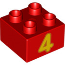 LEGO rot Duplo Backstein 2 x 2 mit "4" (3437 / 17297)