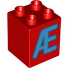 LEGO Red Duplo Brick 2 x 2 x 2 with Blue 'Æ' (31110 / 93712)