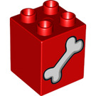 LEGO Red Duplo Brick 2 x 2 x 2 with bone (31110 / 36685)