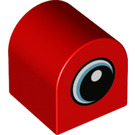 LEGO Duplo rot Backstein 2 x 2 x 2 mit Gebogenes Oberteil mit Weiß Spot und Medium Azure Circled Eye Looking Recht (3664 / 43800)