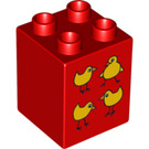LEGO Red Duplo Brick 2 x 2 x 2 with Four chicks (31110 / 88273)