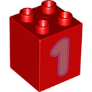 LEGO rouge Duplo Brique 2 x 2 x 2 avec Number 1 (31110 / 77918)