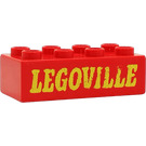 LEGO Red Duplo Brick 2 x 4 with LEGOVILLE (3011 / 31459)