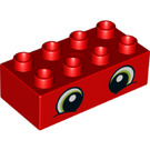 LEGO Red Duplo Brick 2 x 4 with Lime Open Eyes (3011 / 36691)