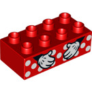 LEGO Red Duplo Brick 2 x 4 with White Polka Dots and Minnie Mouse Hands (3011 / 43811)