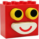 LEGO Red Duplo Brick 2 x 4 x 3 with yellow eyes and white mouth (pressable buttons)