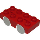 LEGO Red Duplo Car Base 2 x 4 with Gray Wheels