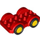 LEGO Red Duplo Car with Black Wheels and Yellow Hubcaps (11970 / 35026)