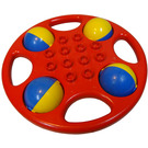 LEGO Red Duplo Rattle Circular with Yellow/Blue Wheels