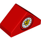 LEGO Red Duplo Slope 2 x 4 (45°) with Clock and Mickey Mouse Motif (29303 / 52333)