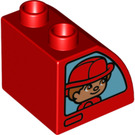 LEGO rouge Duplo Pente 45° 2 x 2 x 1.5 avec Incurvé Côté avec Fireman dans Fenêtre (11170 / 43535)