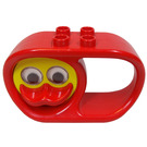 LEGO Red Duplo Teether Oval 2 x 6 x 3 with Handle and Turning Yellow Duck Face with Red Beak and Rattling Eyes