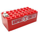 LEGO Rood Electric 9V Battery Doos 4 x 8 x 2.333 Cover met Airport Shuttle Sticker (4760)
