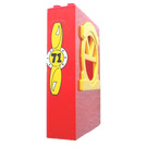 LEGO Red Fabuland Building Wall 2 x 6 x 7 with Yellow Round Top Window with 71 Sticker