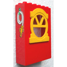 LEGO Red Fabuland Building Wall 2 x 6 x 7 with Yellow Round Top Window with Hose Sticker