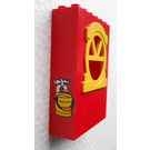 LEGO rouge Fabuland Building mur 2 x 6 x 7 avec Jaune Rond Haut Fenêtre avec Water Seau Autocollant