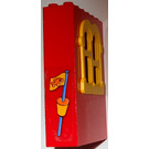 LEGO rot Fabuland Building Mauer 2 x 6 x 7 mit Gelb Squared Fenster mit Flagge Aufkleber