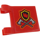 LEGO Red Flag 2 x 2 with Fire Logo and 2 Axes on Both Sides Sticker without Flared Edge (2335)