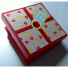 LEGO rot Gift Parcel mit Film Scharnier mit Herzen Wrapping mit Ribbon und Tag Aufkleber (33031)