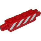 LEGO Rood Scharnier Steen 1 x 4 Vergrendelings Dubbele met Rood en Wit Danger Strepen met Rood Hoeken (Both Sides) Sticker (30387)