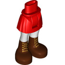 LEGO rot Hüfte mit Basic Gebogen Skirt mit Reddish Brown Boots mit Gold Laces mit dickem Scharnier (35634)