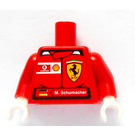 LEGO Red Minifig Torso with Ferrari Shield and M.Schumacher Sticker on Front and Vodaphone and Shell Logos Sticker on Back with Red Arms and White Hands (973)