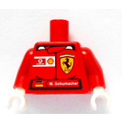 LEGO Rood Minifiguur Torso met Ferrari Schild en M.Schumacher Sticker aan Voorkant en Vodaphone en Shell Logos Sticker op Terug met Rood Armen en Wit Handen (973)