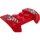 LEGO Red Mudguard Plate 2 x 4 with Overhanging Headlights with Flaming Checkered Flags Sticker (44674)