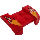 LEGO Red Mudguard Plate 2 x 4 with Overhanging Headlights with Yellow Flames Sticker (44674)