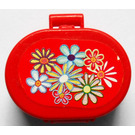 LEGO Red Oval Case with Handle with Flowers on Outside and Mirror on Inside Sticker (6203)