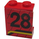 LEGO Red Panel 1 x 2 x 2 with "28" Left Sticker without Side Supports, Solid Studs (4864)
