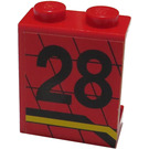 LEGO Red Panel 1 x 2 x 2 with "28" Right Sticker without Side Supports, Solid Studs (4864)