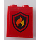 LEGO rot Panel 1 x 2 x 2 mit Feuer Logo Aufkleber mit Seitenstützen, Hohlbolzen (6268)