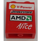 LEGO Red Panel 1 x 2 x 2 with V-Power, Bridgestone, AMD (Left) Sticker with Side Supports, Hollow Studs (6268)